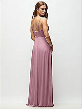 Rear View Thumbnail - Dusty Pink Wrap Bodice Chiffon Maxi Dress with Adjustable Spaghetti Straps