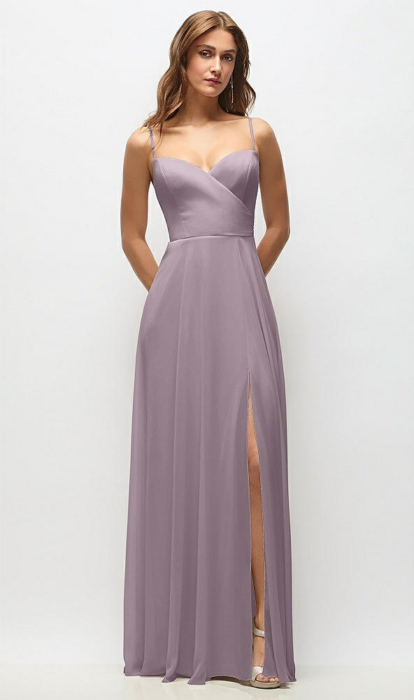 Front View - Lilac Dusk Wrap Bodice Chiffon Maxi Dress with Adjustable Spaghetti Straps