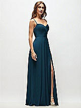 Side View Thumbnail - Atlantic Blue Wrap Bodice Chiffon Maxi Dress with Adjustable Spaghetti Straps