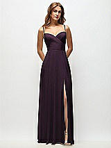 Front View Thumbnail - Aubergine Wrap Bodice Chiffon Maxi Dress with Adjustable Spaghetti Straps