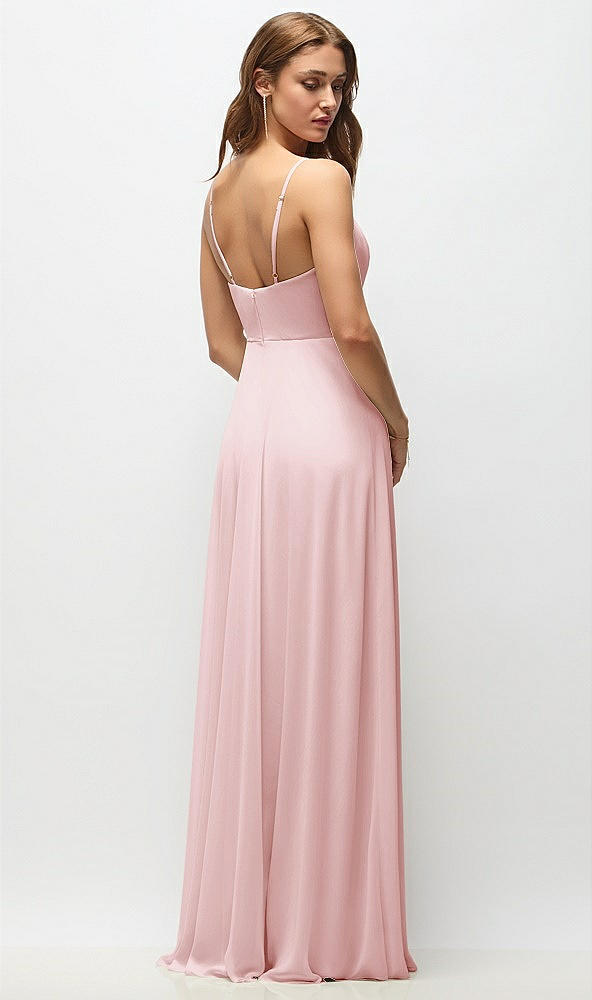 Back View - Ballet Pink Wrap Bodice Chiffon Maxi Dress with Adjustable Spaghetti Straps
