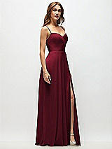 Side View Thumbnail - Burgundy Wrap Bodice Chiffon Maxi Dress with Adjustable Spaghetti Straps