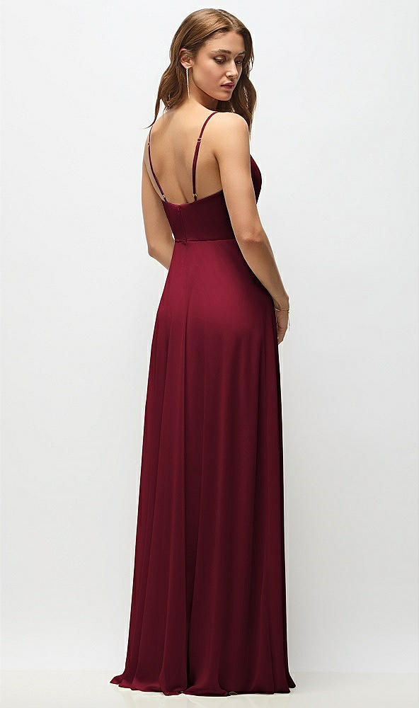 Back View - Burgundy Wrap Bodice Chiffon Maxi Dress with Adjustable Spaghetti Straps