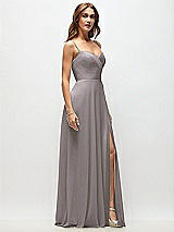 Side View Thumbnail - Cashmere Gray Wrap Bodice Chiffon Maxi Dress with Adjustable Spaghetti Straps