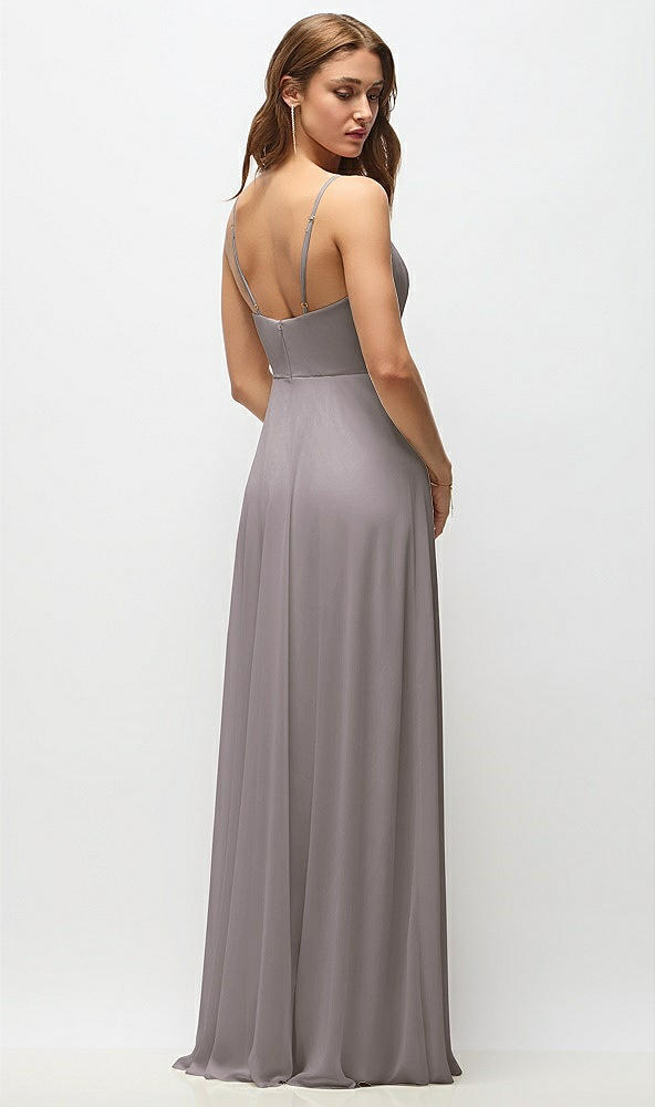 Back View - Cashmere Gray Wrap Bodice Chiffon Maxi Dress with Adjustable Spaghetti Straps