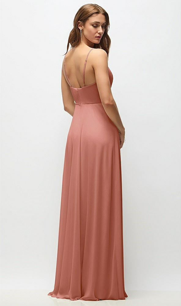 Back View - Desert Rose Wrap Bodice Chiffon Maxi Dress with Adjustable Spaghetti Straps