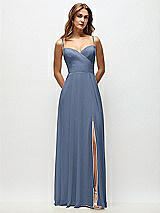 Front View Thumbnail - Larkspur Blue Wrap Bodice Chiffon Maxi Dress with Adjustable Spaghetti Straps