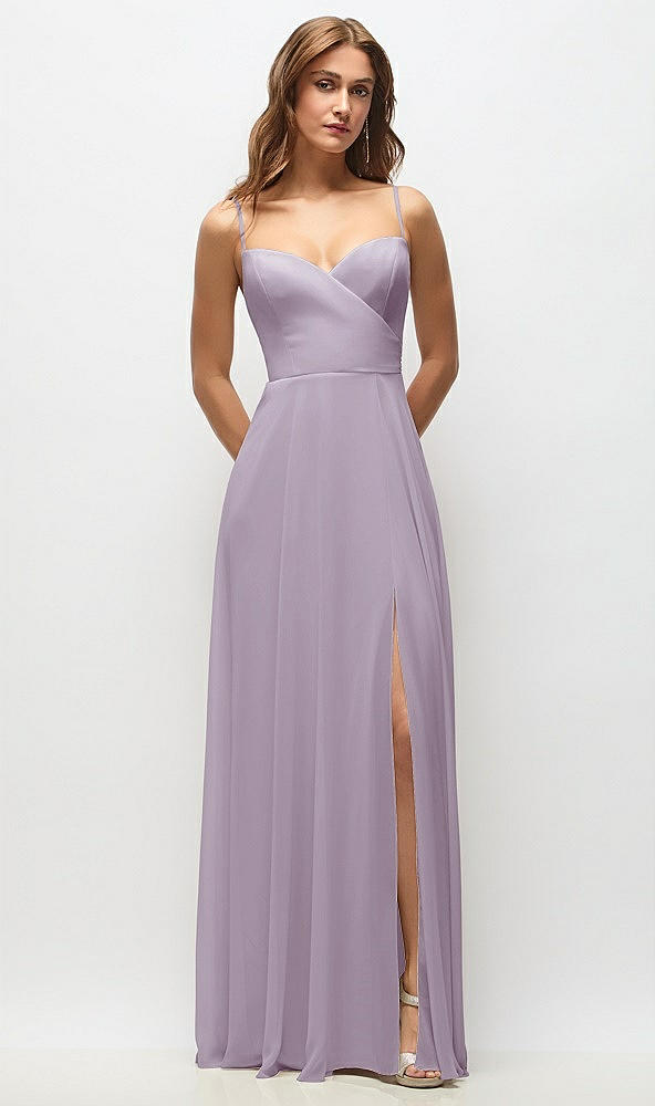 Front View - Lilac Haze Wrap Bodice Chiffon Maxi Dress with Adjustable Spaghetti Straps