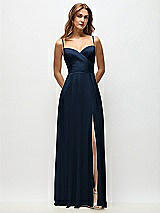 Front View Thumbnail - Midnight Navy Wrap Bodice Chiffon Maxi Dress with Adjustable Spaghetti Straps