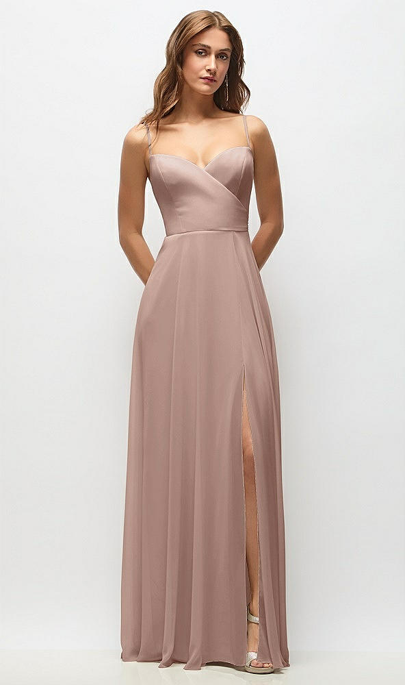 Front View - Neu Nude Wrap Bodice Chiffon Maxi Dress with Adjustable Spaghetti Straps