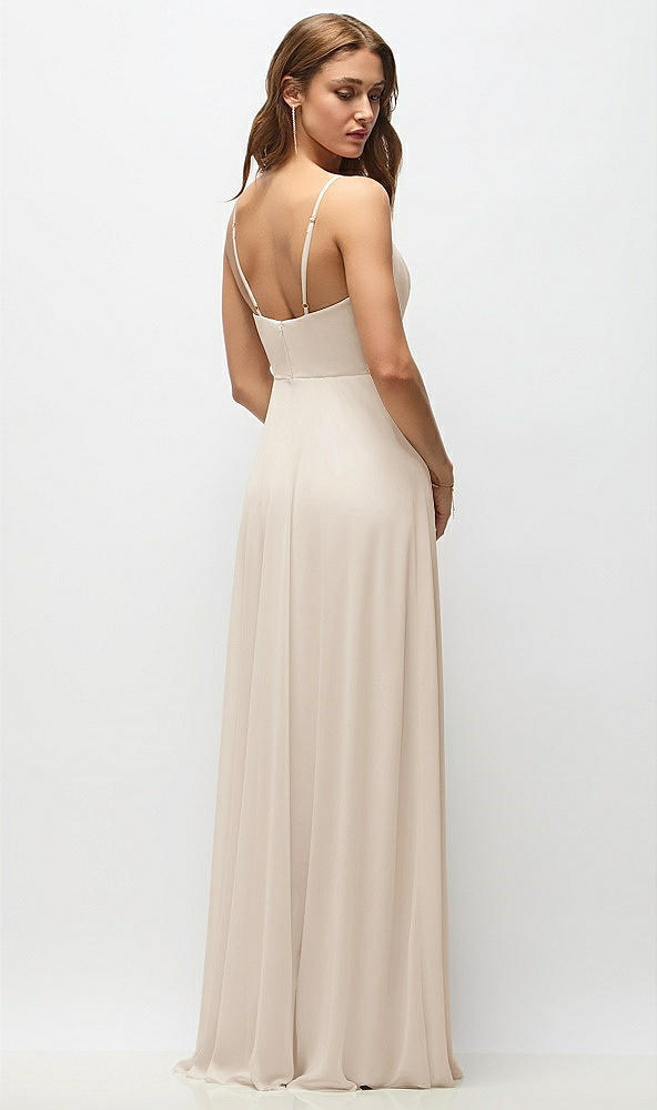 Back View - Oat Wrap Bodice Chiffon Maxi Dress with Adjustable Spaghetti Straps