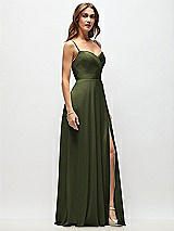 Side View Thumbnail - Olive Green Wrap Bodice Chiffon Maxi Dress with Adjustable Spaghetti Straps