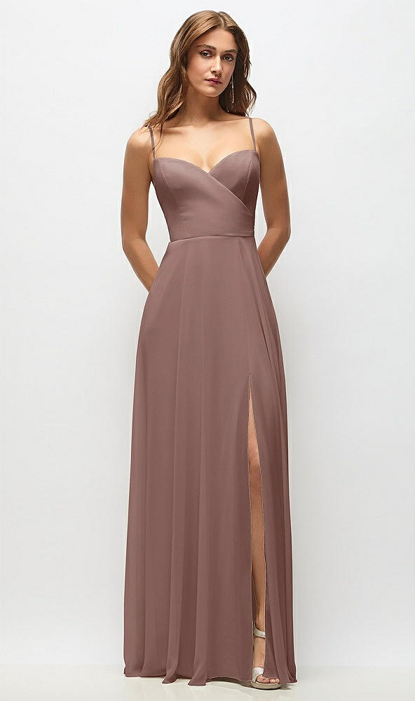 Front View - Sienna Wrap Bodice Chiffon Maxi Dress with Adjustable Spaghetti Straps