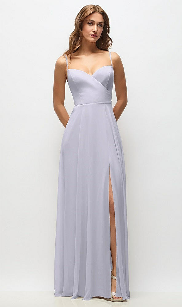 Front View - Silver Dove Wrap Bodice Chiffon Maxi Dress with Adjustable Spaghetti Straps
