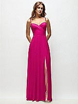 Front View Thumbnail - Think Pink Wrap Bodice Chiffon Maxi Dress with Adjustable Spaghetti Straps