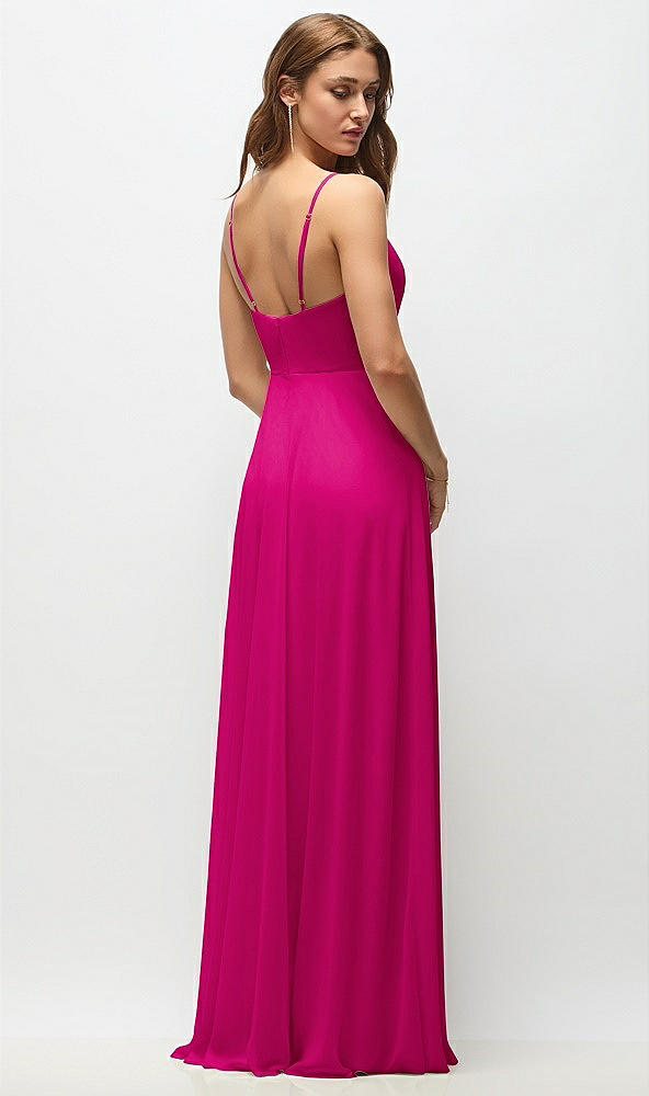Back View - Think Pink Wrap Bodice Chiffon Maxi Dress with Adjustable Spaghetti Straps