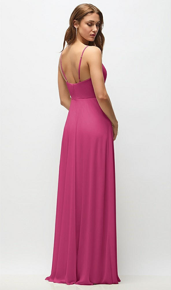 Back View - Tea Rose Wrap Bodice Chiffon Maxi Dress with Adjustable Spaghetti Straps