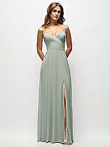 Front View Thumbnail - Willow Green Wrap Bodice Chiffon Maxi Dress with Adjustable Spaghetti Straps
