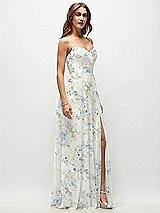 Side View Thumbnail - Bleu Garden Wrap Bodice Floral Chiffon Maxi Dress with Adjustable Spaghetti Straps