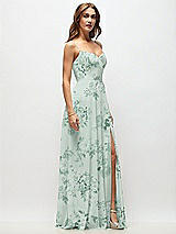 Side View Thumbnail - Mint Green Floral Wrap Bodice Floral Chiffon Maxi Dress with Adjustable Spaghetti Straps