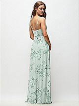 Rear View Thumbnail - Mint Green Floral Wrap Bodice Floral Chiffon Maxi Dress with Adjustable Spaghetti Straps