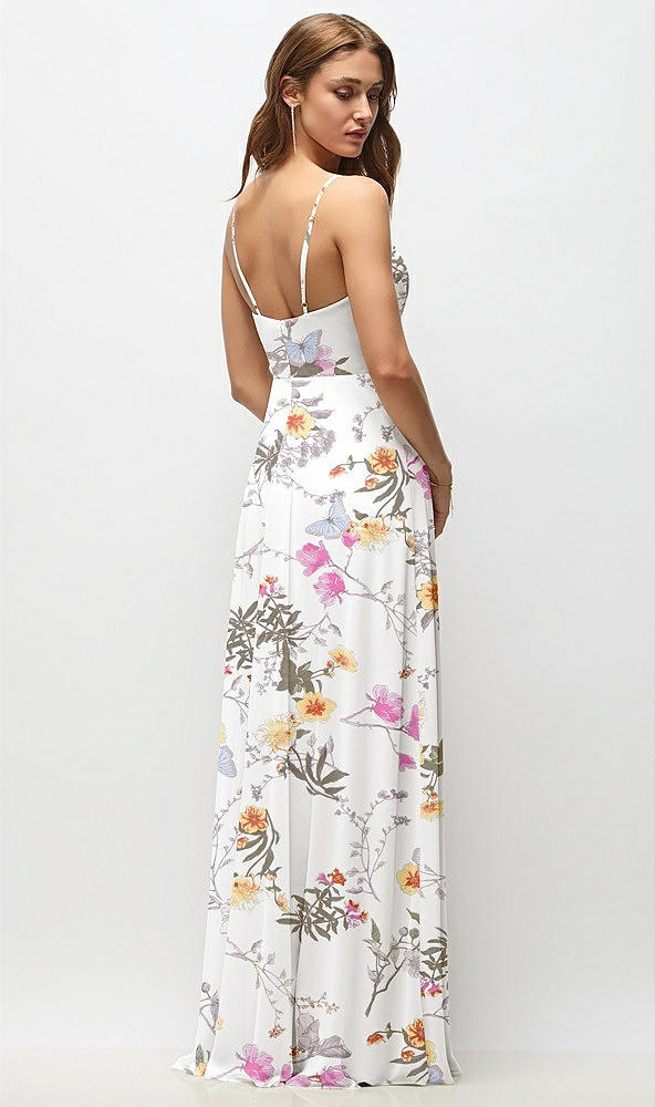 Back View - Butterfly Botanica Ivory Wrap Bodice Floral Chiffon Maxi Dress with Adjustable Spaghetti Straps