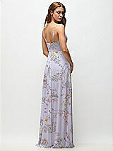 Rear View Thumbnail - Butterfly Botanica Silver Dove Wrap Bodice Floral Chiffon Maxi Dress with Adjustable Spaghetti Straps
