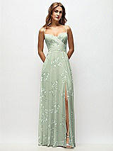 Front View Thumbnail - Vintage Primrose Sage Wrap Bodice Floral Chiffon Maxi Dress with Adjustable Spaghetti Straps