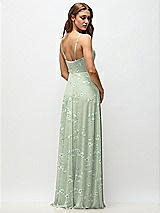 Rear View Thumbnail - Vintage Primrose Sage Wrap Bodice Floral Chiffon Maxi Dress with Adjustable Spaghetti Straps