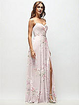 Side View Thumbnail - Watercolor Print Wrap Bodice Floral Chiffon Maxi Dress with Adjustable Spaghetti Straps