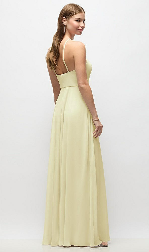 Back View - Butter Yellow High-Neck Halter Chiffon Maxi Dress with Adjustable Spaghetti Straps