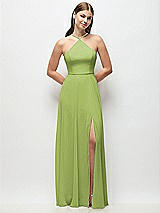 Front View Thumbnail - Mojito High-Neck Halter Chiffon Maxi Dress with Adjustable Spaghetti Straps