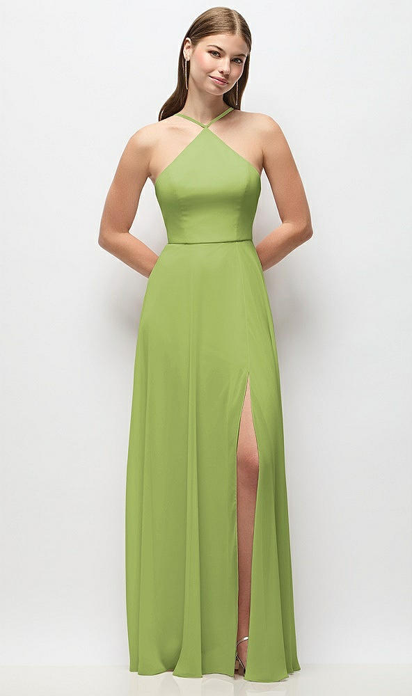 Front View - Mojito High-Neck Halter Chiffon Maxi Dress with Adjustable Spaghetti Straps