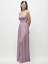 Side View Thumbnail - Suede Rose High-Neck Halter Chiffon Maxi Dress with Adjustable Spaghetti Straps