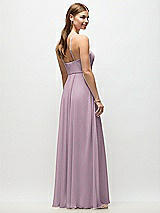 Rear View Thumbnail - Suede Rose High-Neck Halter Chiffon Maxi Dress with Adjustable Spaghetti Straps