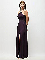 Side View Thumbnail - Aubergine High-Neck Halter Chiffon Maxi Dress with Adjustable Spaghetti Straps