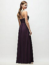 Rear View Thumbnail - Aubergine High-Neck Halter Chiffon Maxi Dress with Adjustable Spaghetti Straps