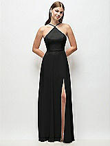 Front View Thumbnail - Black High-Neck Halter Chiffon Maxi Dress with Adjustable Spaghetti Straps