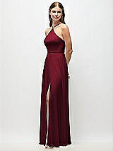 Side View Thumbnail - Burgundy High-Neck Halter Chiffon Maxi Dress with Adjustable Spaghetti Straps