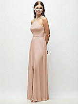 Side View Thumbnail - Cameo High-Neck Halter Chiffon Maxi Dress with Adjustable Spaghetti Straps