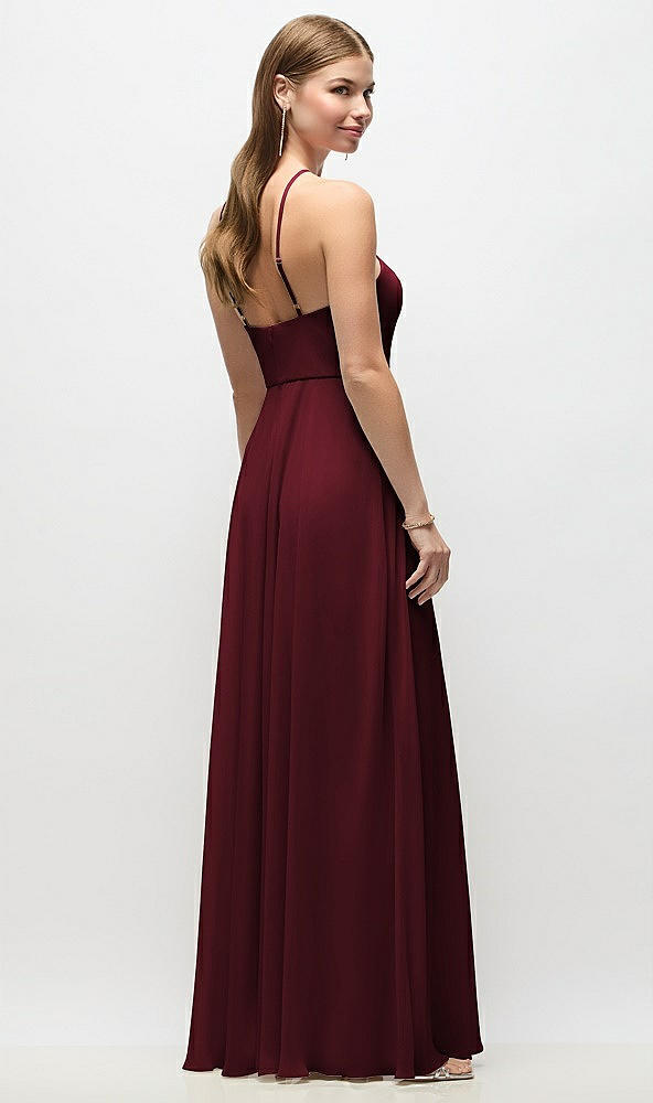 Back View - Cabernet High-Neck Halter Chiffon Maxi Dress with Adjustable Spaghetti Straps
