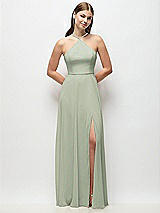 Front View Thumbnail - Celadon High-Neck Halter Chiffon Maxi Dress with Adjustable Spaghetti Straps