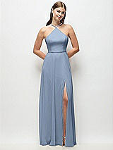 Front View Thumbnail - Cloudy High-Neck Halter Chiffon Maxi Dress with Adjustable Spaghetti Straps