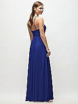 Rear View Thumbnail - Cobalt Blue High-Neck Halter Chiffon Maxi Dress with Adjustable Spaghetti Straps