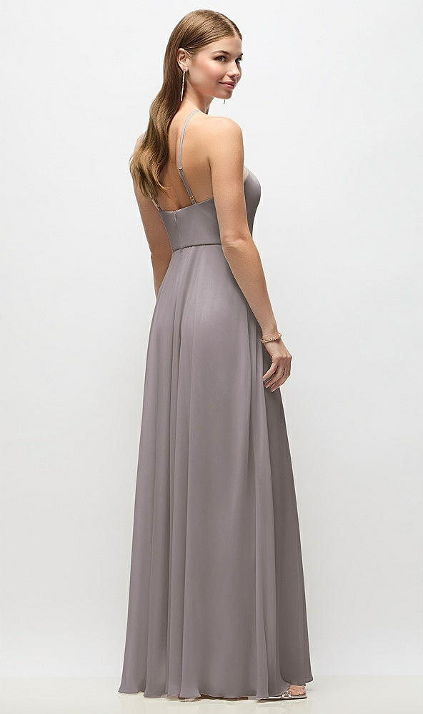 Back View - Cashmere Gray High-Neck Halter Chiffon Maxi Dress with Adjustable Spaghetti Straps