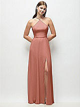 Front View Thumbnail - Desert Rose High-Neck Halter Chiffon Maxi Dress with Adjustable Spaghetti Straps