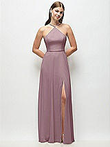 Front View Thumbnail - Dusty Rose High-Neck Halter Chiffon Maxi Dress with Adjustable Spaghetti Straps