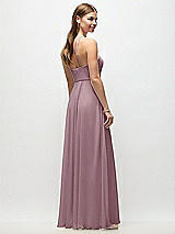 Rear View Thumbnail - Dusty Rose High-Neck Halter Chiffon Maxi Dress with Adjustable Spaghetti Straps
