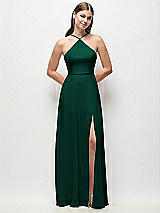 Front View Thumbnail - Hunter Green High-Neck Halter Chiffon Maxi Dress with Adjustable Spaghetti Straps