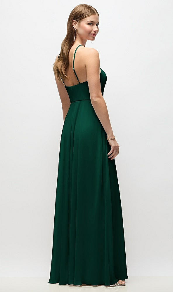 Back View - Hunter Green High-Neck Halter Chiffon Maxi Dress with Adjustable Spaghetti Straps